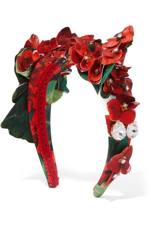 Dolce & Gabbana | Portofino embellished appliquéd floral-print cotton headband | NET-A-PORTER.COM