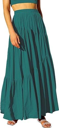 Amazon.com: ANRABESS Women’s Boho Elastic High Waist Pleated A-Line Flowy Swing Asymmetric Tiered Maxi Long Skirt Dress with Pockets 617shenqing-XL : Clothing, Shoes & Jewelry