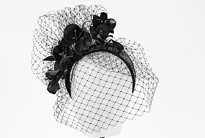 black veiled headband fascinator