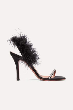 Muaddi - Adwoa Crystal And Feather-embellished Satin Slingback Sandals - Black