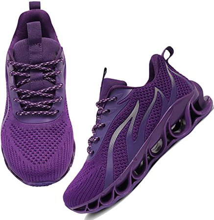 Amazon.com | Women Air Cushion Non Slip Outdoor Sport Sneakers Fashion Lace Up Casual Shoes Purple, US 9 | Walking