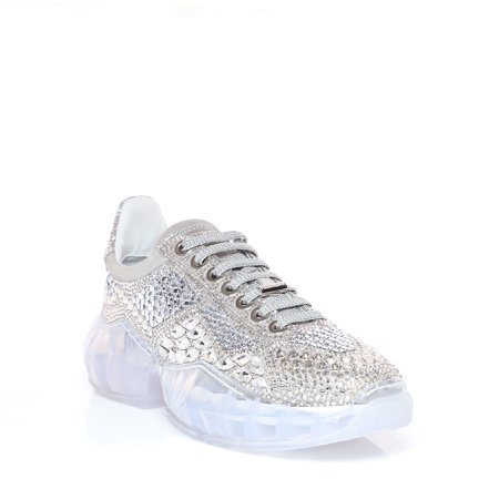Crystal Shimmer Suede Low Top Trainers with Crystal Details | DIAMOND/F | Cruise 19 | JIMMY CHOO