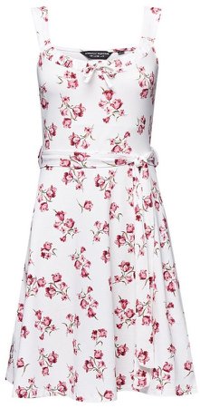 Cream Floral Print Fit and Flare Dress