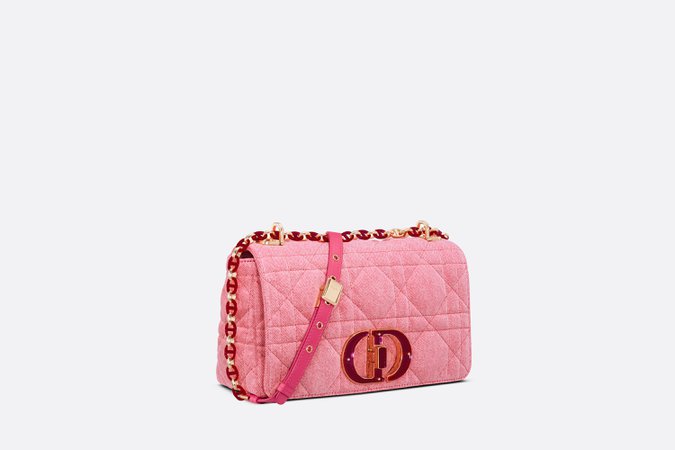 Medium Dior Caro Bag Bright Pink Macrocannage Denim | DIOR