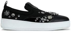 Embellished Patent Leather-trimmed Neoprene Slip-on Sneakers