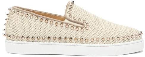 Boat Spike Embellished Woven Slip On Trainers - Womens - Ivory