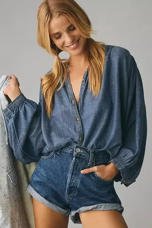 The Sidney Batwing Blouse by Pilcro: Chambray Edition | Anthropologie