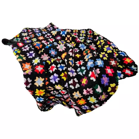 Vintage Granny Square Afghan Lap Blanket Crocheted Black Multicolor - Ruby Lane