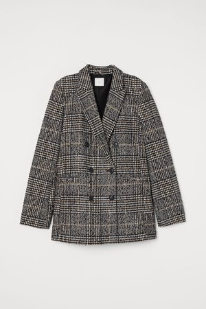 Double-breasted Jacket - Black/houndstooth-patterned - Ladies | H&M US