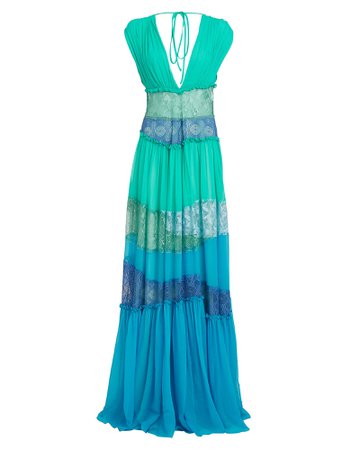 Alberta Ferretti Lace-Trimmed Silk Gown | INTERMIX®