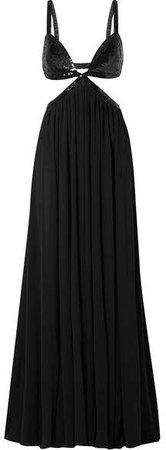Cutout Sequin-embellished Georgette Gown - Black