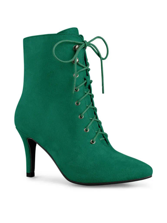 Green Lace Up Ankle Booties