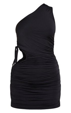 Black Slinky One Shoulder Cut Out Waist Bodycon Dress | PrettyLittleThing USA