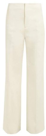 Kirk Wide Leg Cotton Blend Trousers - Womens - Ivory