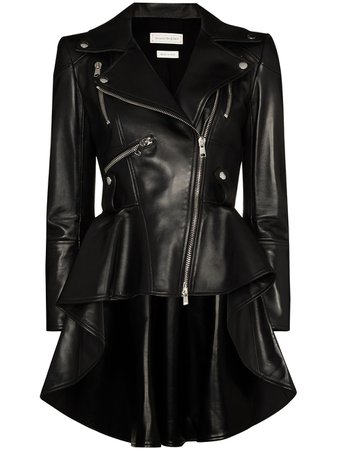 Shop black Alexander McQueen peplum-hem asymmetric biker jacket with Express Delivery - Farfetch