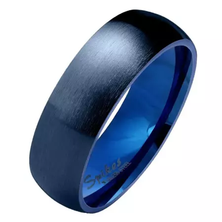 Dark Blue Stainless Steel Ring - 6mm Simple Domed Wedding Band