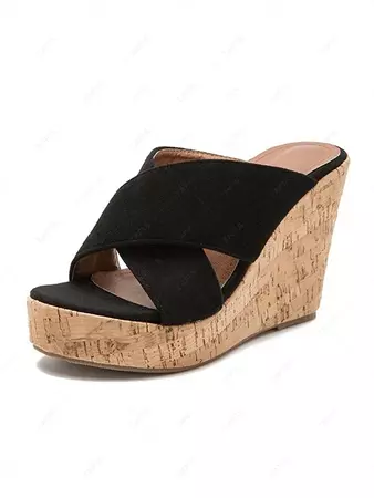 Faux Suede Slide Wedge Sandals In BLACK | ZAFUL 2024