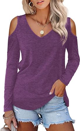 Amoretu Womens Casual Long Sleeve Relaxed Fit Tops Sweatshirt T Shirts (Purple,XL) at Amazon Women’s Clothing store