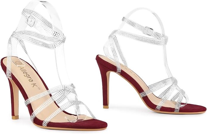 Amazon.com | Allegra K Women's Elegant Rhinestone Clear Strap Strappy Stiletto Heels Sandals Over 3 Inch Evening Party Wedding Shoes | Heeled Sandals