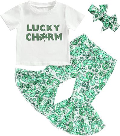 Amazon.com: Krogubis Toddler Baby Girl St. Patric.k's Day Outfit 3Pcs Long Sleeve Ruffle T-Shirt Tops Blouse Pants Hairband Pants Set (Green, 6-9 Months) : Clothing, Shoes & Jewelry