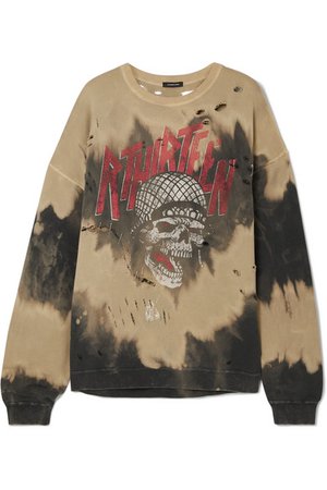 R13 | Oversized distressed embellished tie-dyed cotton-blend terry sweatshirt | NET-A-PORTER.COM