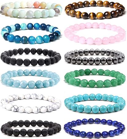 Amazon.com: Jewdreamer 12Pcs Healing Stone Beaded Bracelets for Women Men Semi-Precious Gemstones Bracelets Crystal Beaded Bracelet Unisex Adjustable Stretch Bracelets 8MM: Clothing, Shoes & Jewelry