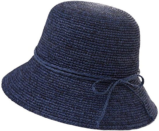 Jeff & Aimy Womens Foldable 100% Raffia Straw Sun Hat SPF UV Protection Wide Brim Stylish Panama Fedora Summer Cruise Travel Beach Hat Adjustable Navy
