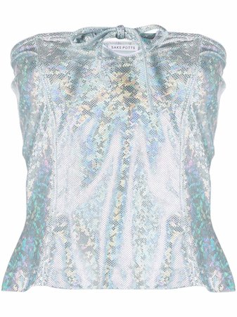 Shop blue Saks Potts metallic-effect corset top with Express Delivery - Farfetch