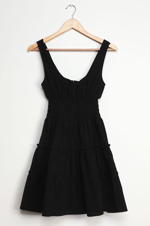 Trendy Tiered Dress - Black Skater Dress - Smocked Mini Dress