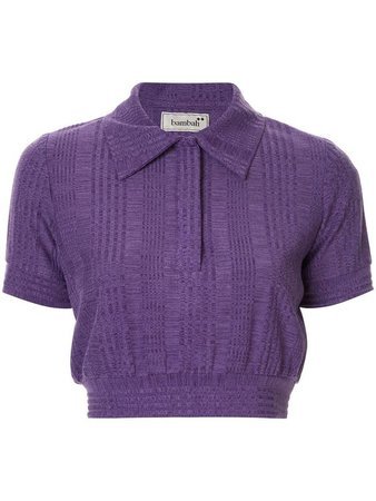 Purple cropped knit polo shirt