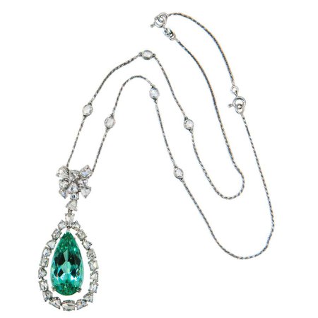 Laura Munder Mint Green Tourmaline Rose Cut Diamonds White Gold Necklace For Sale at 1stDibs