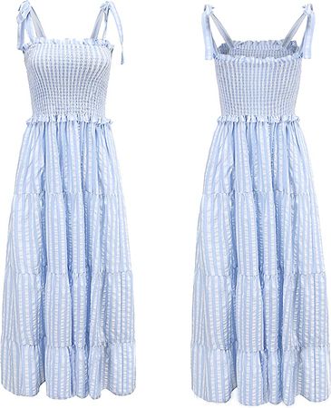Amazon.com: R.Vivimos Women's Summer Cotton Adjustable Straps Boho Stripe Casual Flowy A Line Midi Dress with Pockets (Small, Blue-Stripe) : Clothing, Shoes & Jewelry
