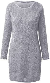 Dresses for Women's, Women Autumn Winter Knit Turtleneck Long Sleeves Solid Color Slim Plush Sweater Dress (Gray, M) at Amazon Women’s Clothing store