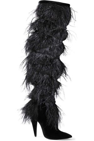 Yeti Feather Over the Knee Boots | Saint Laurent | RUNWAYCATALOG.COM – Runway Catalog | Luxury Fashion Shopping Worldwide Shipping