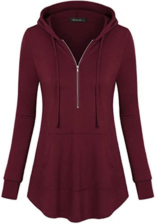Vinmatto Women's Zip V Neck Long Sleeve Pullover Casual Thin Hoodies Shirt with Pocket(M, Deep Grey) at Amazon Women’s Clothing store