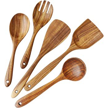 Amazon.com: Wooden Utensils Set for Kitchen, ADLORYEA Wood Cooking Spoons Tools for Nonstick Cookware, 100% Handmade by Natural Teak Wood Without Any Painting: Kitchen & Dining