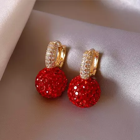 The New Fashion Jewelry Full Rhinestone Red Ball Earrings Autumn and Winter Fashion Korean Temperament Earrings for Women - AliExpress