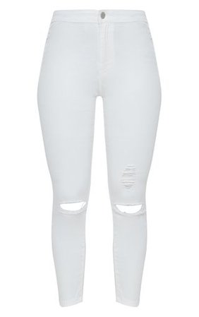 White Distressed Knee 5 Pocket Skinny Jean | PrettyLittleThing