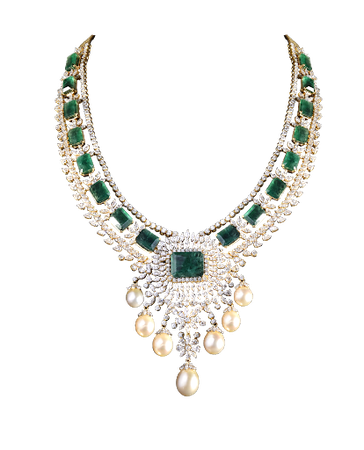 Emerald, Gold and Pearl Necklace