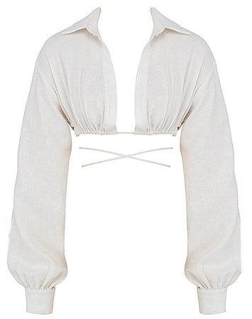 house of cb off white wrap around cropped shirt