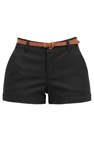 LE3NO Womens Stretchy Brushed Twill Low Rise Cuffed Belted Shorts with Pockets | LE3NO black
