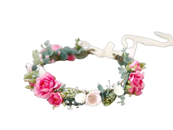 Dainty flower crown wedding, rustic floral headband bride, pink blush floral wreath
