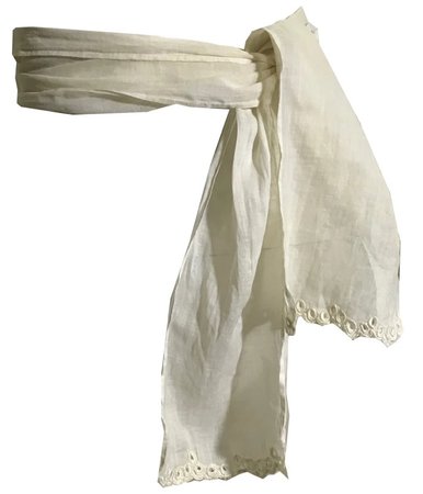 Soft White Lawn Cotton Embroidered Dress Sash circa 1910s