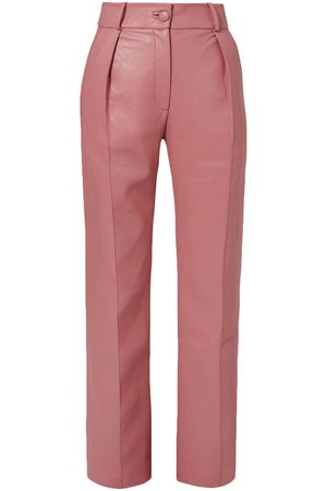 Pink Pleated faux leather straight-leg pants | MATÉRIEL