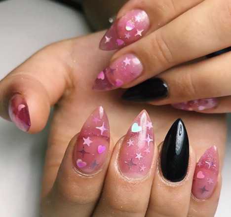 pink/clear/black nails