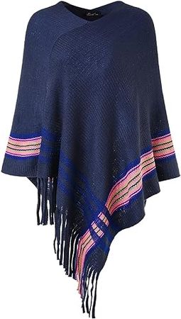 Amazon.com: Ferand Womens Pullover Crochet Sweater Poncho - Cardigan Fringe Top Shawl/Wrap for Formal, Casual Wear, One Size Fits Most (XL or Less), Navy Blue : Clothing, Shoes & Jewelry