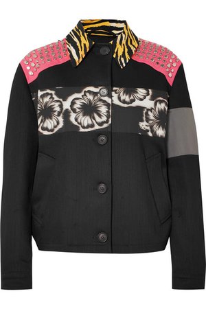 Prada | Studded printed canvas and denim jacket | NET-A-PORTER.COM