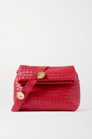 Intrecciato Leather Shoulder Bag - Red