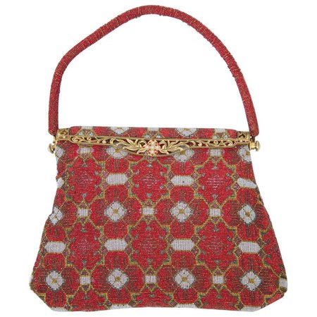 Red Beaded Evening Bag, France For Sale at 1stdibs