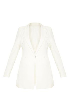 Cream Double Breasted Woven Blazer | Co-Ords | PrettyLittleThing USA